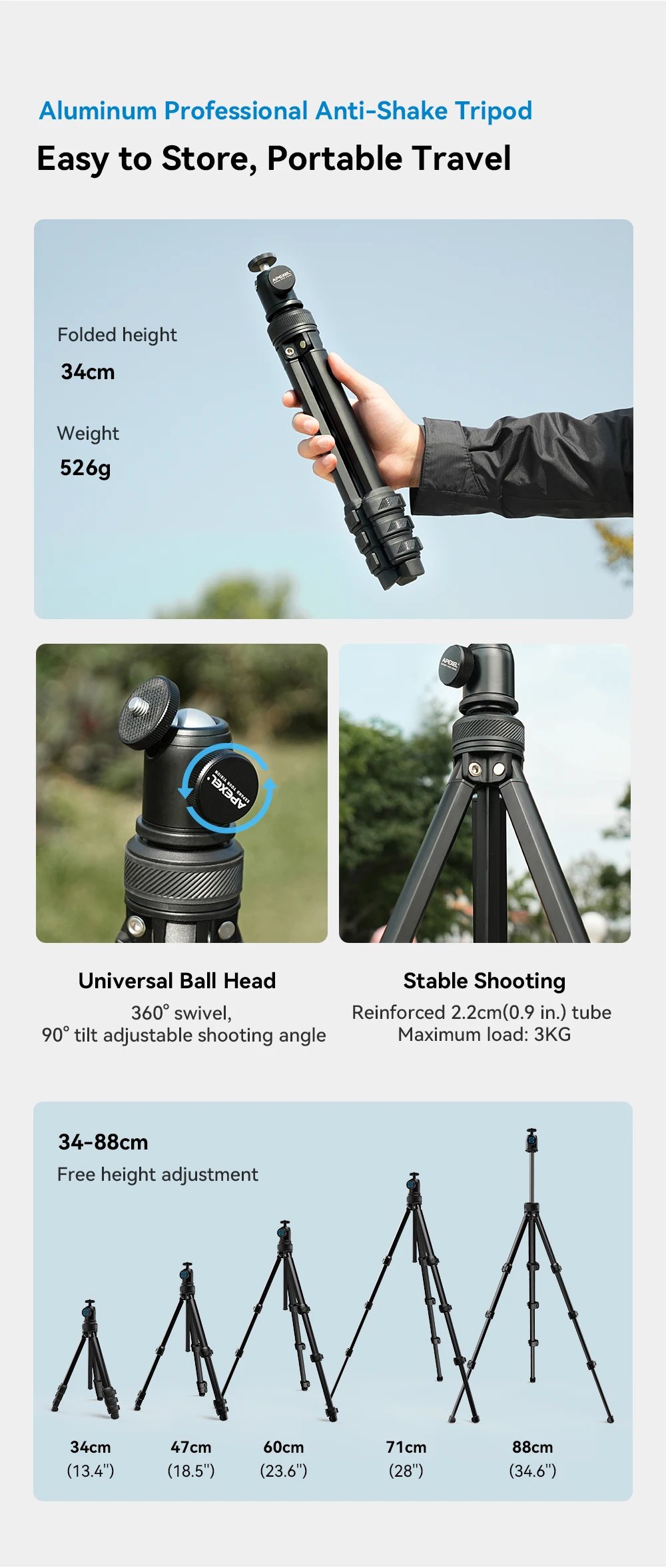 APEXEL Lente de zoom HD Metal 20x-60x Teleobjetivo Telescopio Lentes con trípode de metal para acampar Observación de aves iPhone 17 16 Android