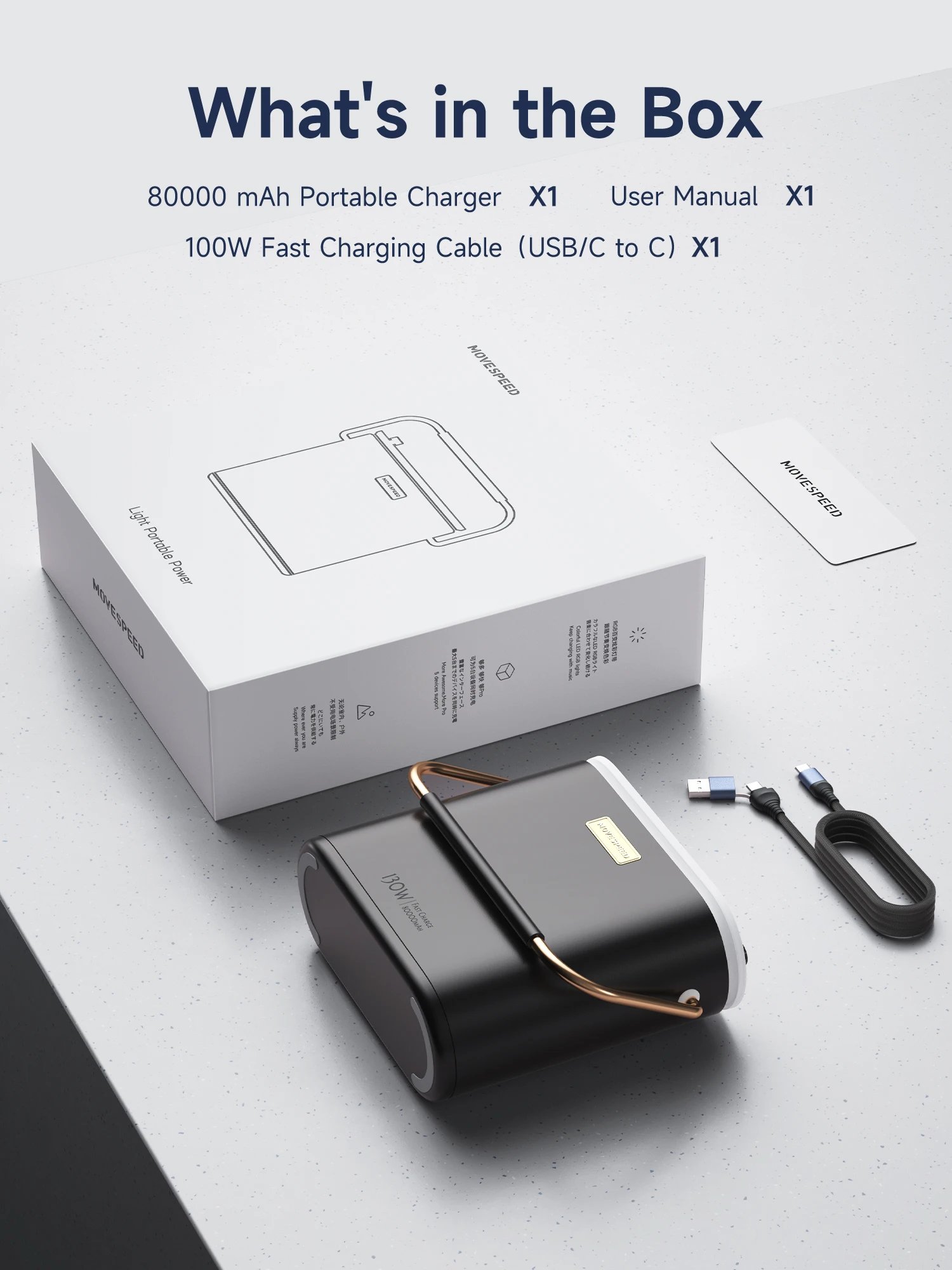 MOVESPEED S80 Banco de energía de gran capacidad 100W PD carga rápida batería externa estación de energía portátil para Camping portátil al aire libre