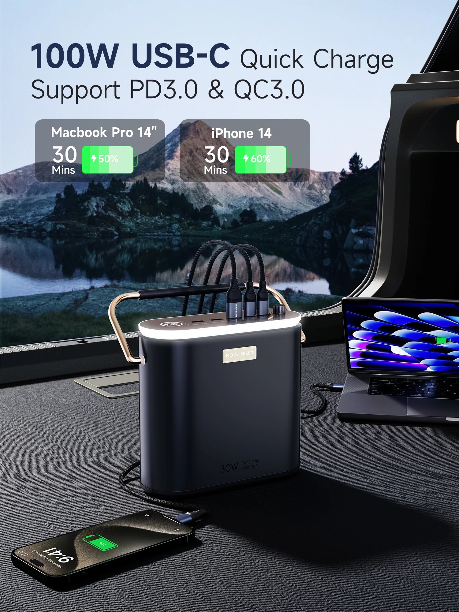 MOVESPEED S80 Banco de energía de gran capacidad 100W PD carga rápida batería externa estación de energía portátil para Camping portátil al aire libre