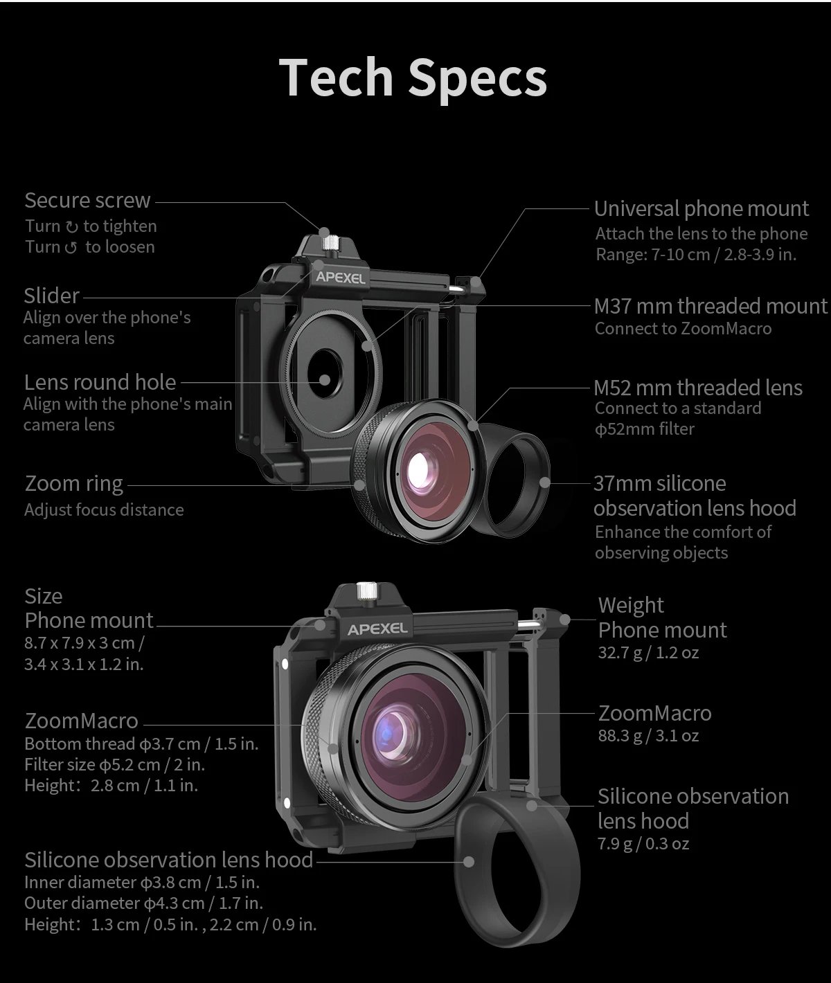 APEXEL 10-20X Zoom Macro lente HD cámara de teléfono móvil Micro lentes para iPhone 17/PRO MAX Samsung casi todos los teléfonos inteligentes foto