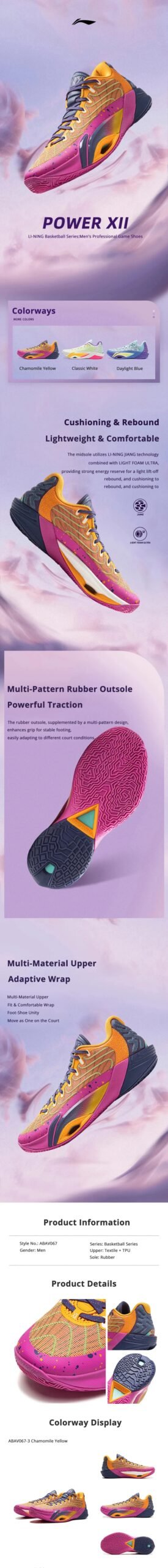 Li-Ning POWER XII-zapatillas de baloncesto profesionales para hombre, zapatillas de competición con amortiguación ULTRA de espuma ligera, ABAV067