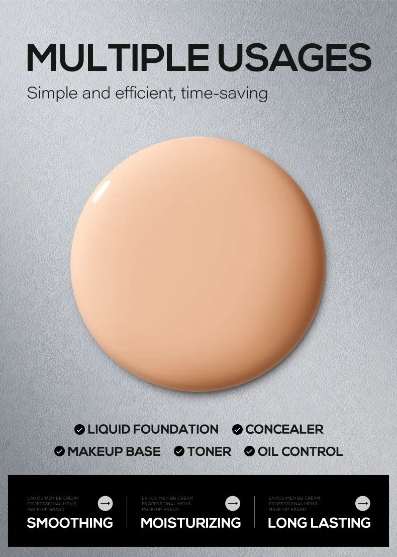 Crema BB blanqueadora para hombre, corrector con control de aceite, elimina pecas, ilumina la piel, fácil de usar, maquillaje cosmético, líquido Facial