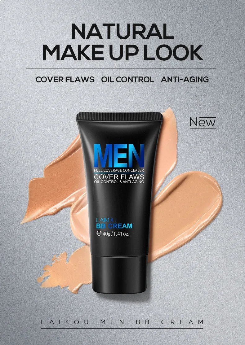 Crema BB blanqueadora para hombre, corrector con control de aceite, elimina pecas, ilumina la piel, fácil de usar, maquillaje cosmético, líquido Facial