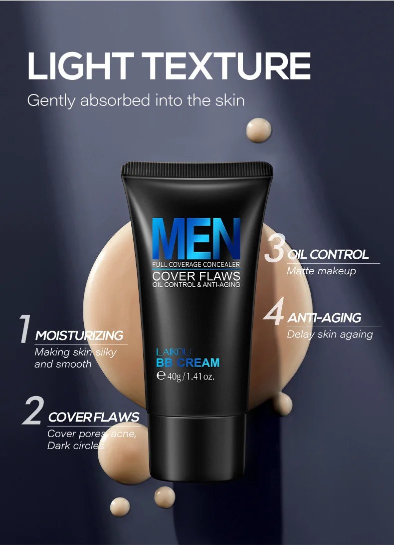 Crema BB blanqueadora para hombre, corrector con control de aceite, elimina pecas, ilumina la piel, fácil de usar, maquillaje cosmético, líquido Facial