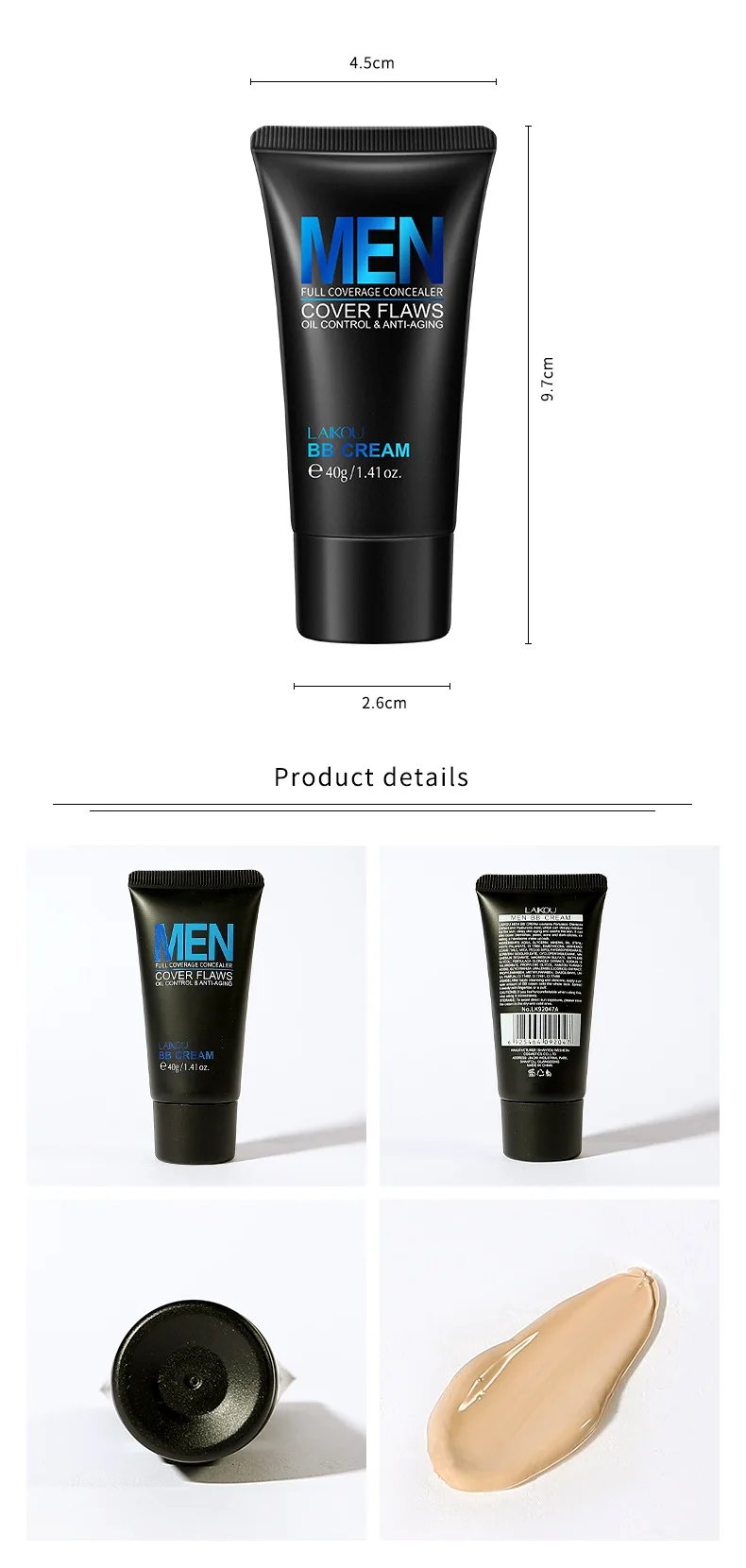 Crema BB blanqueadora para hombre, corrector con control de aceite, elimina pecas, ilumina la piel, fácil de usar, maquillaje cosmético, líquido Facial