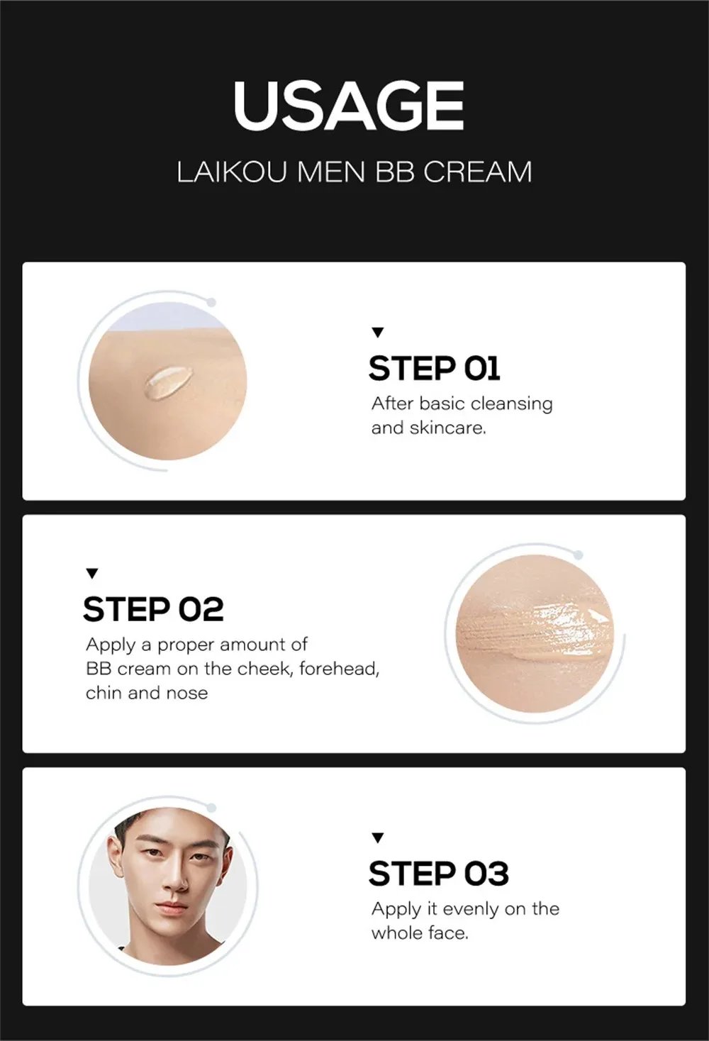 LAIKOU-crema BB para hombre, crema Natural impermeable para Control de aceite, tratamiento del acné, corrector, mejora de la piel, Cosméticos de limpieza profunda, 40g