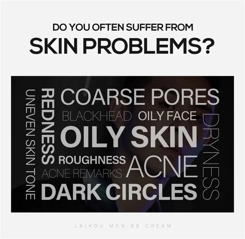 LAIKOU-crema BB para hombre, crema Natural impermeable para Control de aceite, tratamiento del acné, corrector, mejora de la piel, Cosméticos de limpieza profunda, 40g
