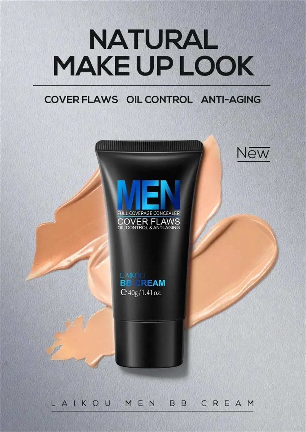 LAIKOU-crema BB para hombre, crema Natural impermeable para Control de aceite, tratamiento del acné, corrector, mejora de la piel, Cosméticos de limpieza profunda, 40g