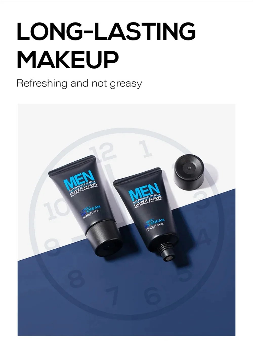 LAIKOU-crema BB para hombre, crema Natural impermeable para Control de aceite, tratamiento del acné, corrector, mejora de la piel, Cosméticos de limpieza profunda, 40g