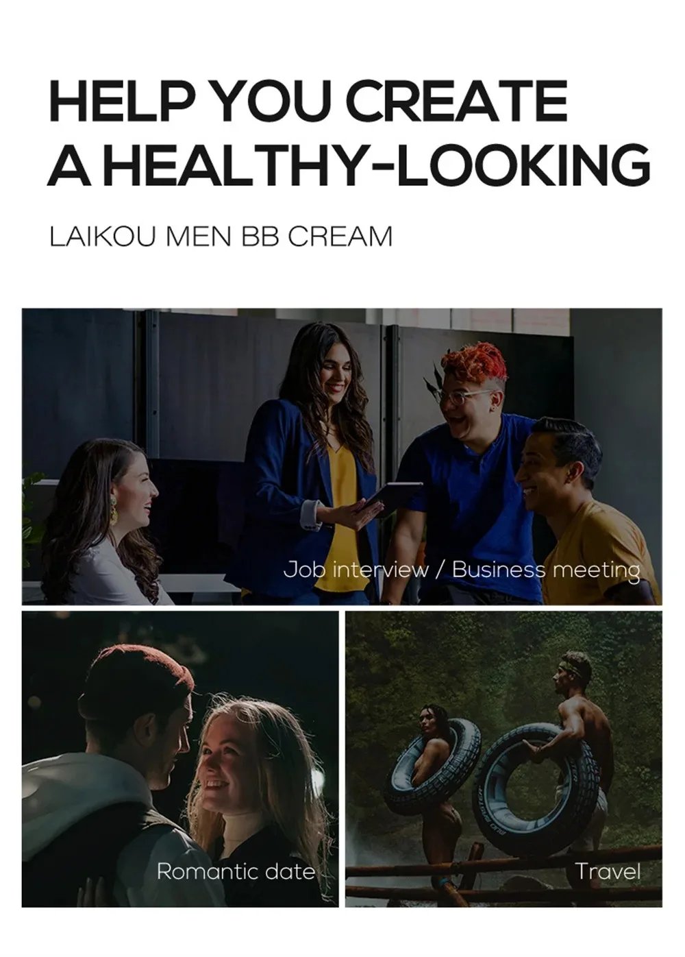 LAIKOU-crema BB para hombre, crema Natural impermeable para Control de aceite, tratamiento del acné, corrector, mejora de la piel, Cosméticos de limpieza profunda, 40g