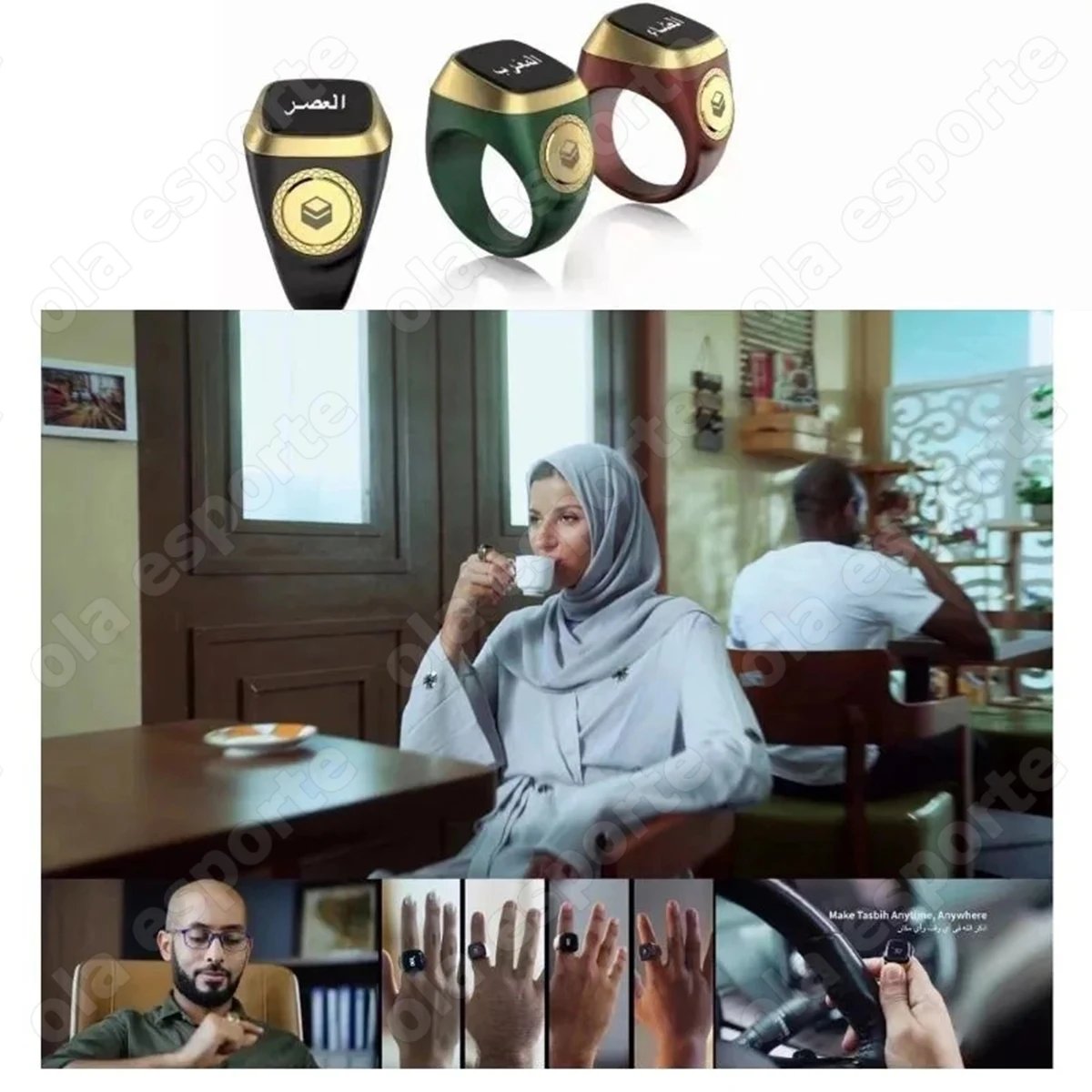 Anillo inteligente musulmán Qibla Zikr, contador Tasbeeh, 5 recordatorios de tiempo de oración, anillos inteligentes impermeables para hombres y mujeres musulmanas, novedad de 2026