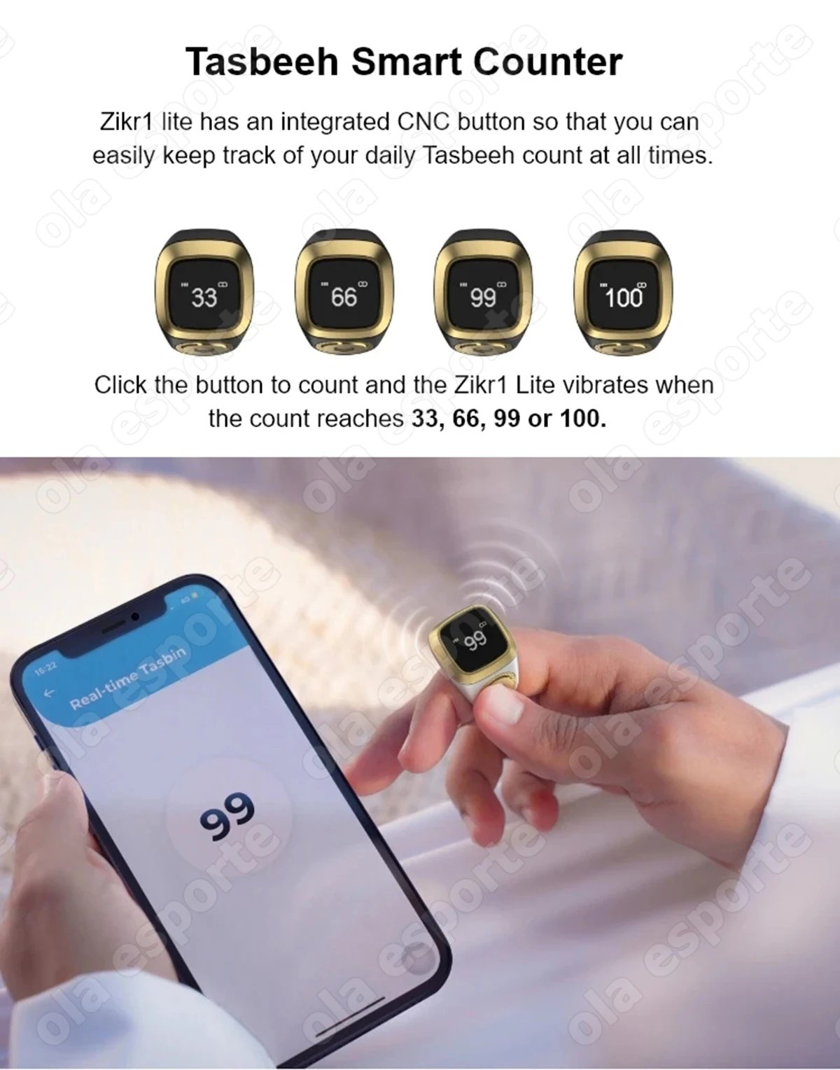 Anillo inteligente musulmán Qibla Zikr, contador Tasbeeh, 5 recordatorios de tiempo de oración, anillos inteligentes impermeables para hombres y mujeres musulmanas, novedad de 2026