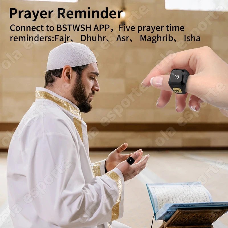 Anillo inteligente musulmán Qibla Zikr, contador Tasbeeh, 5 recordatorios de tiempo de oración, anillos inteligentes impermeables para hombres y mujeres musulmanas, novedad de 2026