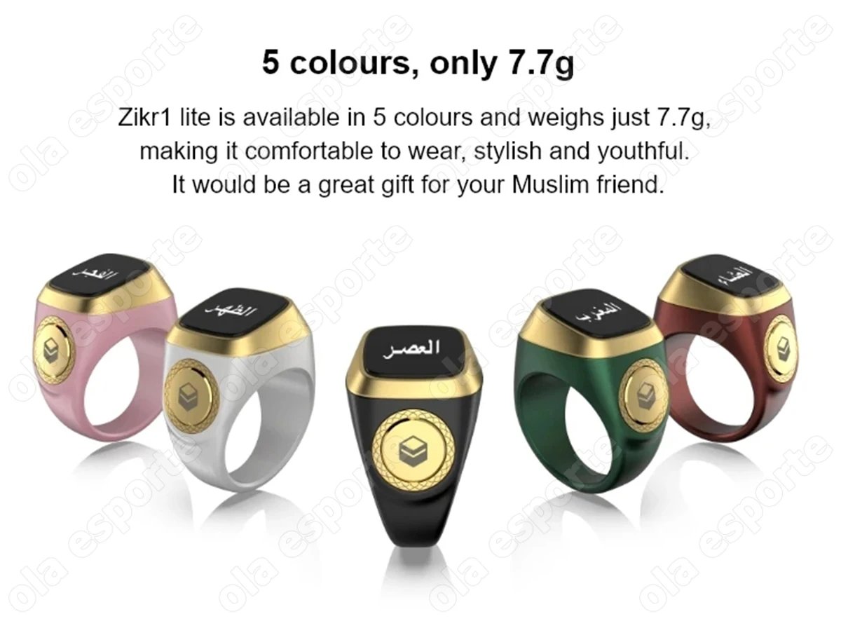Anillo inteligente musulmán Qibla Zikr, contador Tasbeeh, 5 recordatorios de tiempo de oración, anillos inteligentes impermeables para hombres y mujeres musulmanas, novedad de 2026