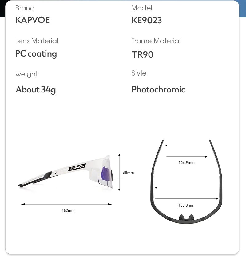 Kapvoe gafas de sol fotocromáticas para ciclismo al aire libre para hombres gafas de ciclismo gafas de bicicleta de montaña mujeres deportes correr gafas UV400