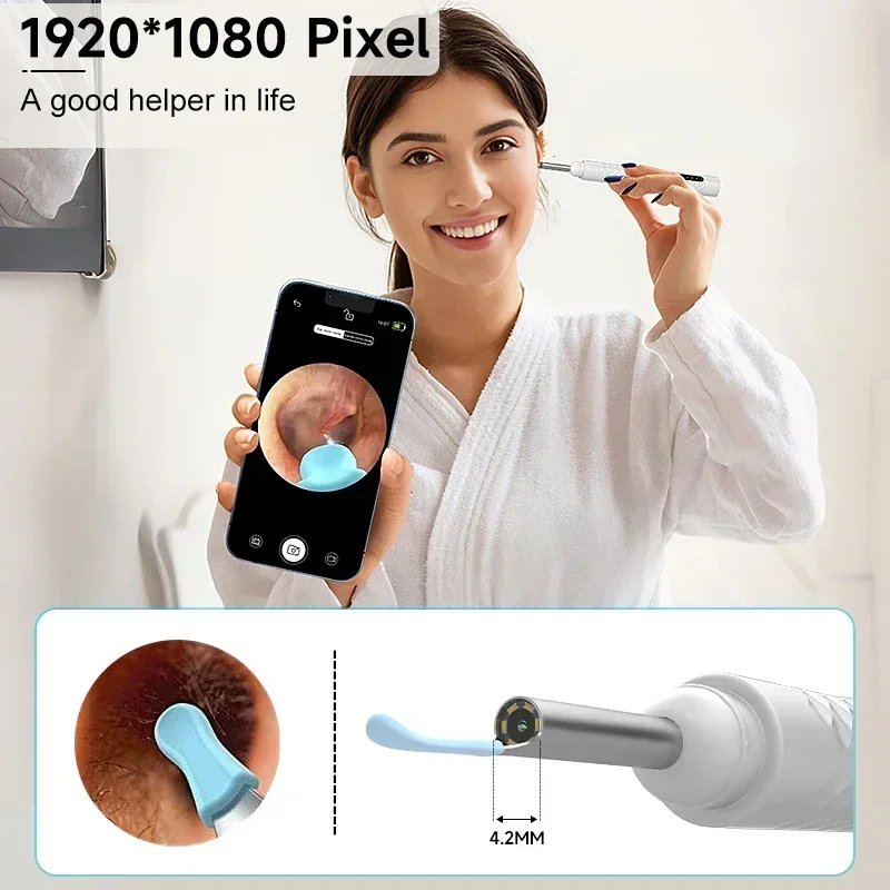Cámara visual para auriculares WIFI HD1080P de 4,2 MM, auriculares, cuchara para auriculares, endoscopio inalámbrico, cera limpia