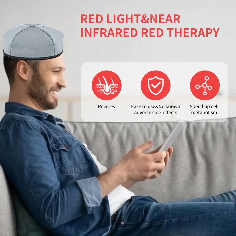 Dispositivo de gorro de terapia de luz roja, casco LED cerca de infrarrojos para tratamiento del crecimiento del cabello, sombrero para prevenir la pérdida, relajación de la cabeza, alivio del cuero cabelludo