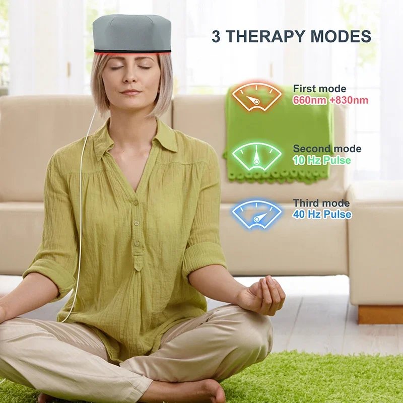 Dispositivo de gorro de terapia de luz roja, casco LED cerca de infrarrojos para tratamiento del crecimiento del cabello, sombrero para prevenir la pérdida, relajación de la cabeza, alivio del cuero cabelludo