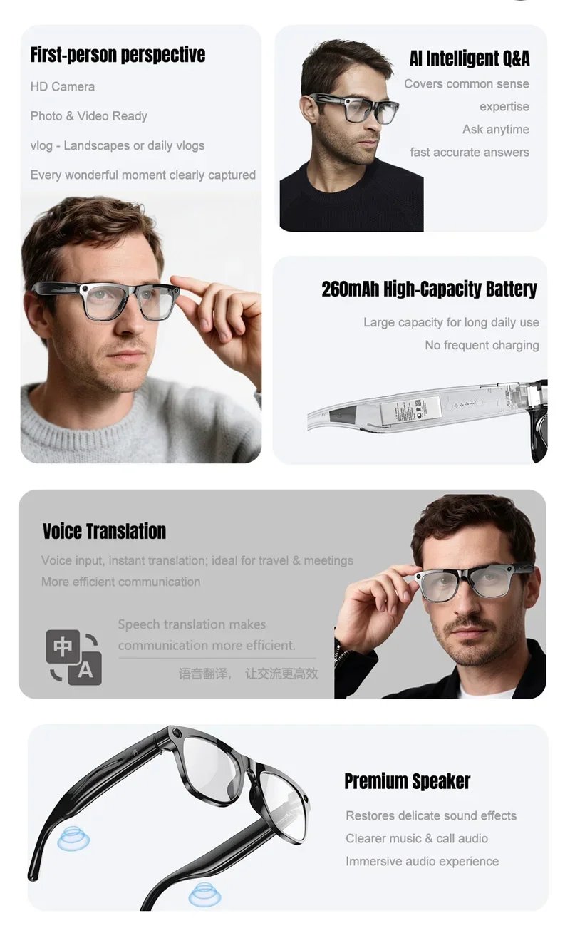 Gafas con Cámara HD 6K e IA, 800MP, Fotocromáticas, Multifuncionales, Inteligentes, con Bluetooth, Llamadas, Fotos, Video, ChatGPT, Música y Traducción