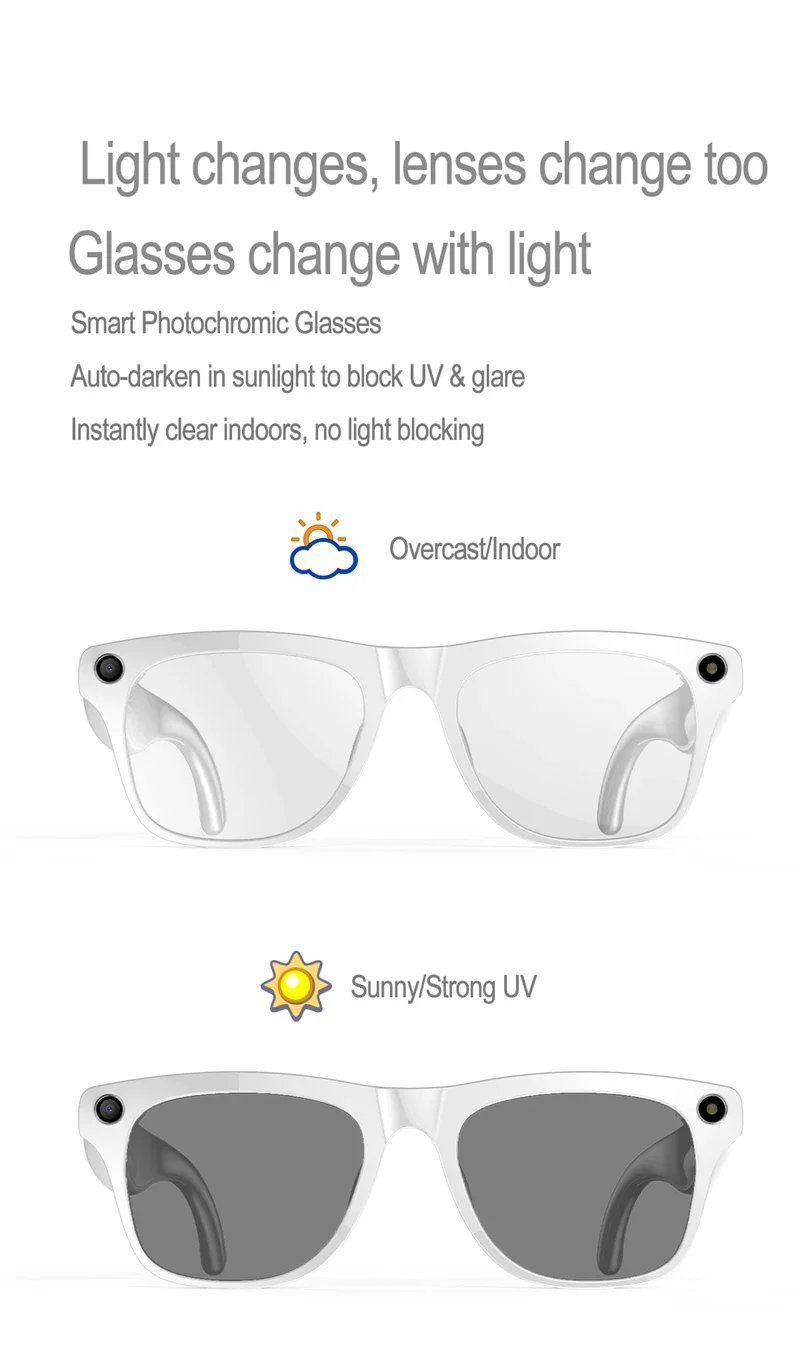 Gafas con Cámara HD 6K e IA, 800MP, Fotocromáticas, Multifuncionales, Inteligentes, con Bluetooth, Llamadas, Fotos, Video, ChatGPT, Música y Traducción
