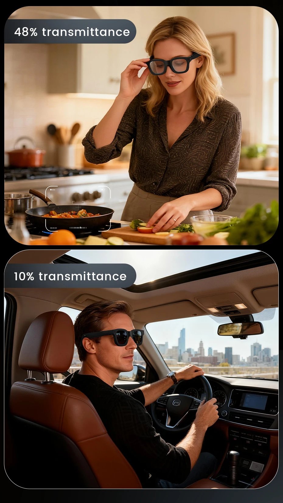 2026 gafas inteligentes HD foto vídeo OpenAI registro traducción lentes fotocromáticos táctiles Bluetooth llamada música gafas multifunción