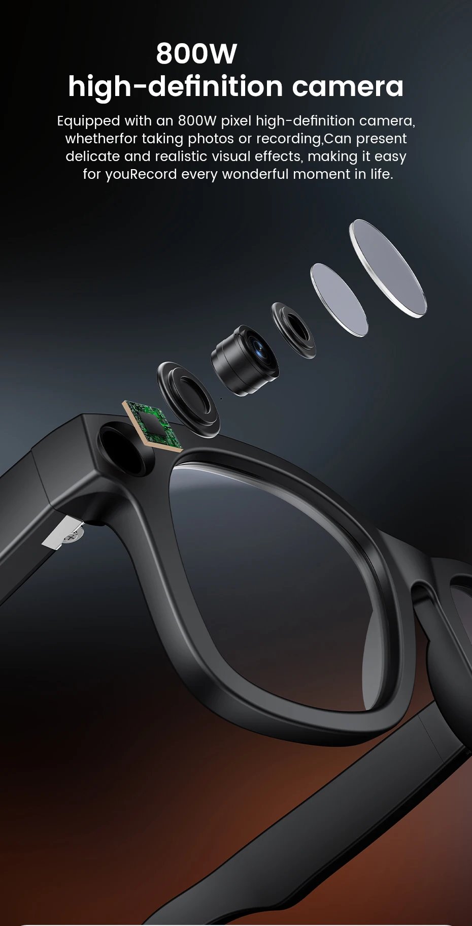 2026 gafas inteligentes HD foto vídeo OpenAI registro traducción lentes fotocromáticos táctiles Bluetooth llamada música gafas multifunción