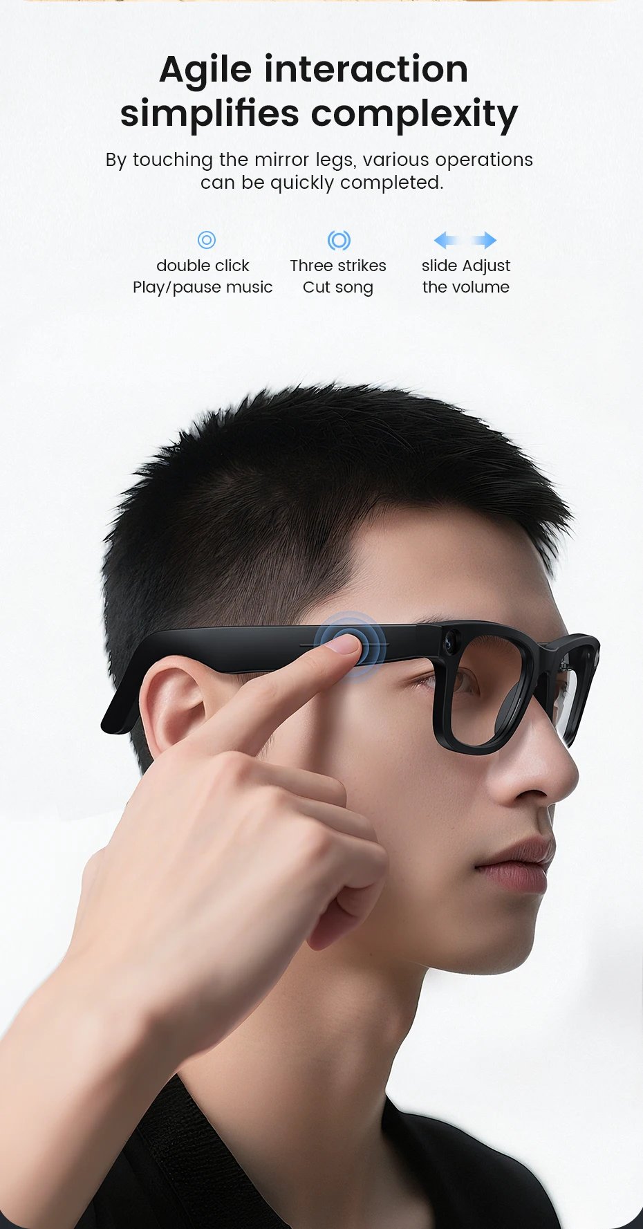 2026 gafas inteligentes HD foto vídeo OpenAI registro traducción lentes fotocromáticos táctiles Bluetooth llamada música gafas multifunción