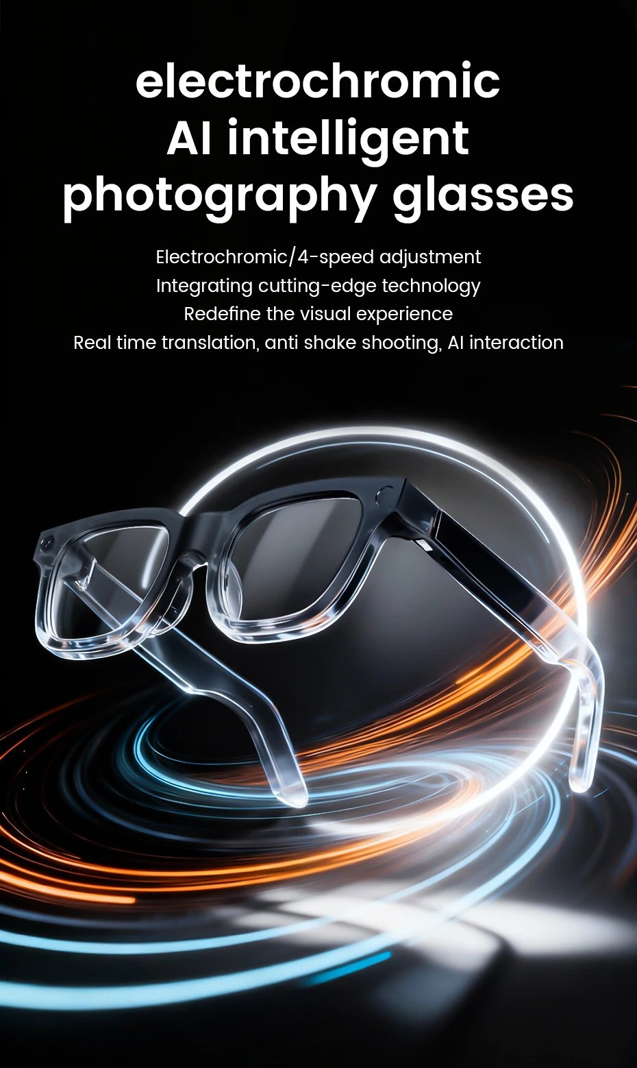 2026 gafas inteligentes HD foto vídeo OpenAI registro traducción lentes fotocromáticos táctiles Bluetooth llamada música gafas multifunción