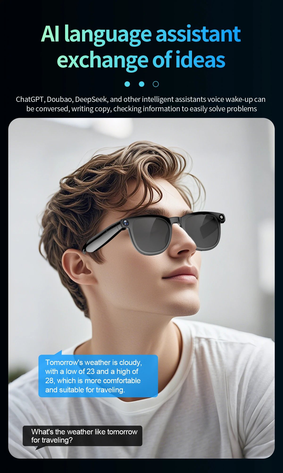 Gafas AI inteligentes 2 en 1 4K, 800W píxeles, cámara de disparo AI, foto HD, vídeo, traducción de llamadas de voz, gafas AI Bluetooth impermeables