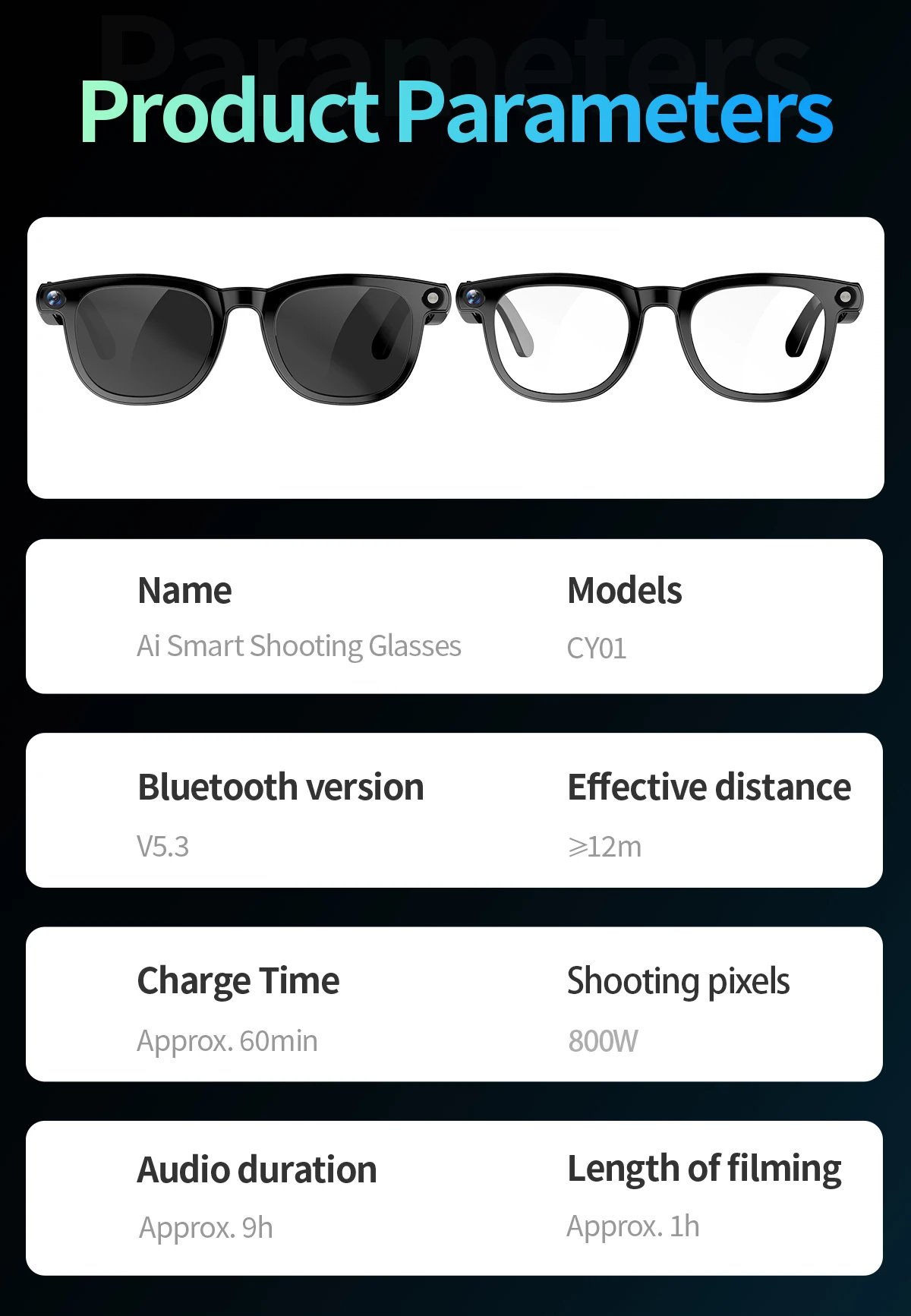 Gafas AI inteligentes 2 en 1 4K, 800W píxeles, cámara de disparo AI, foto HD, vídeo, traducción de llamadas de voz, gafas AI Bluetooth impermeables