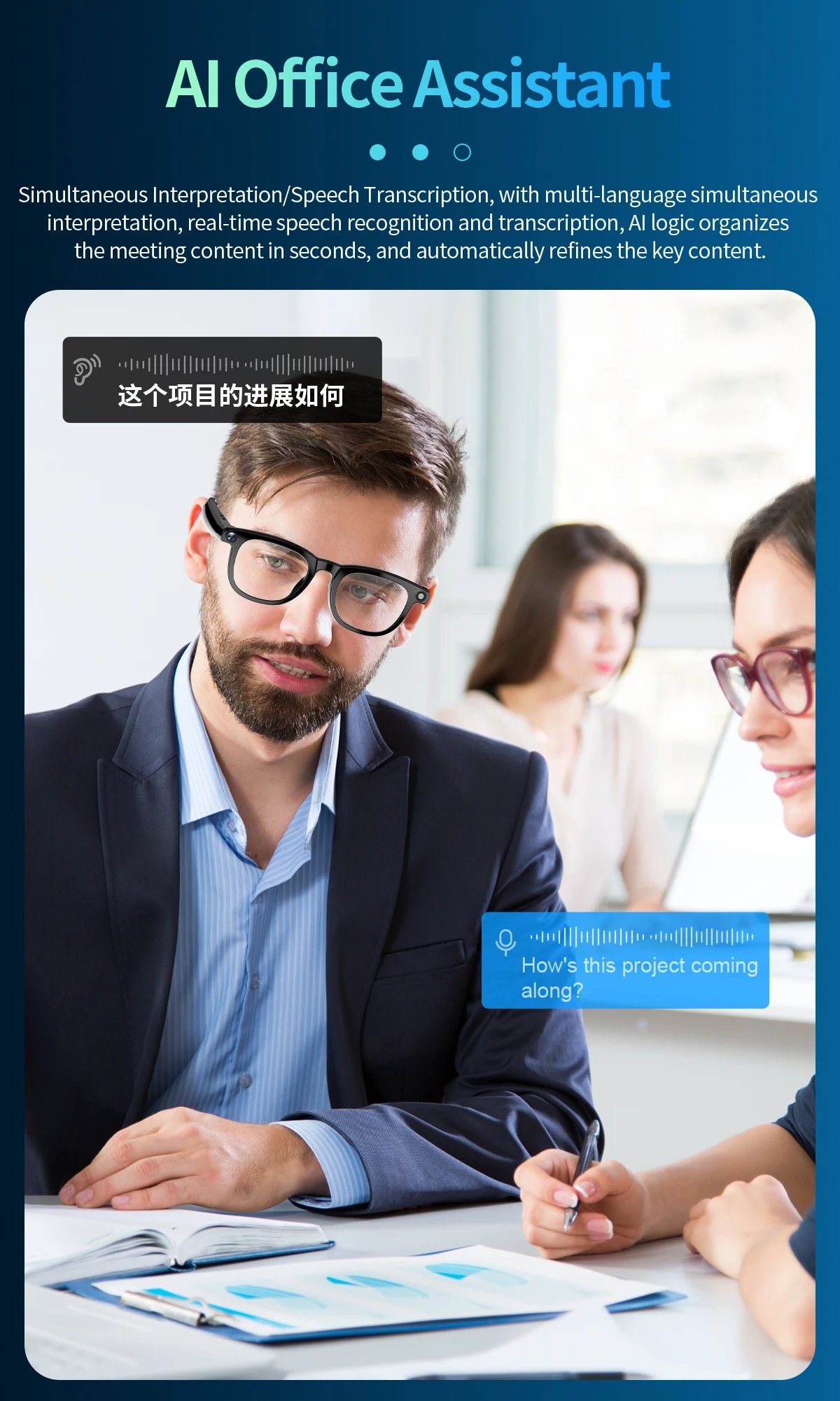 Gafas AI inteligentes 2 en 1 4K, 800W píxeles, cámara de disparo AI, foto HD, vídeo, traducción de llamadas de voz, gafas AI Bluetooth impermeables