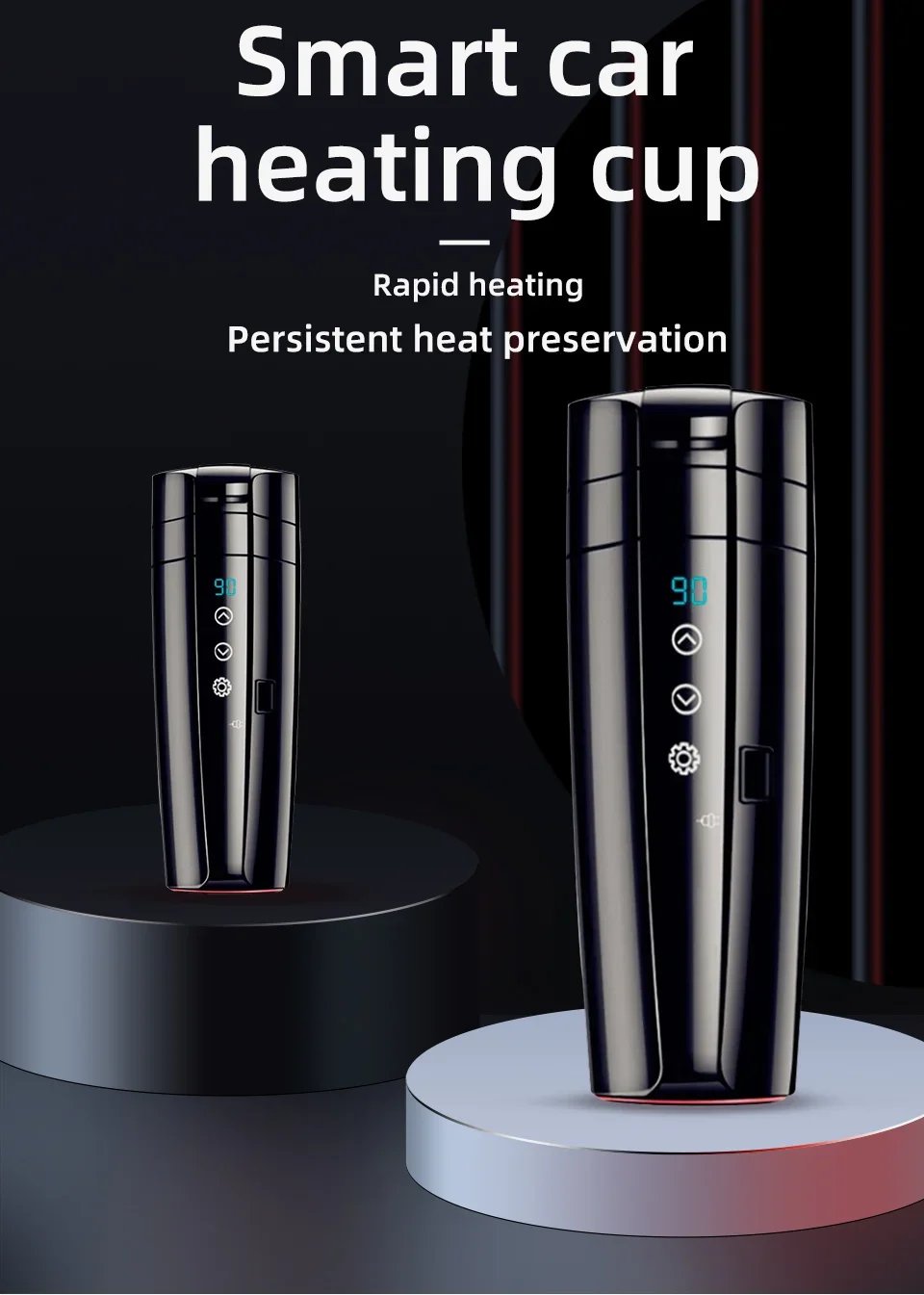 Calentador de agua para automóvil - Taza aislada con pantalla digital inteligente de 12 V/24 V, Hervidor eléctrico universal para vehículos