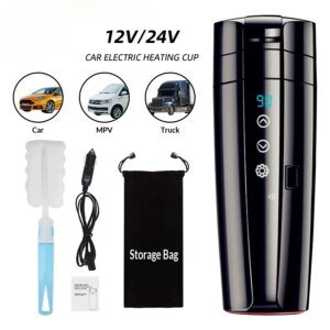 Calentador de agua para automóvil - Taza aislada con pantalla digital inteligente de 12 V/24 V, Hervidor eléctrico universal para vehículos