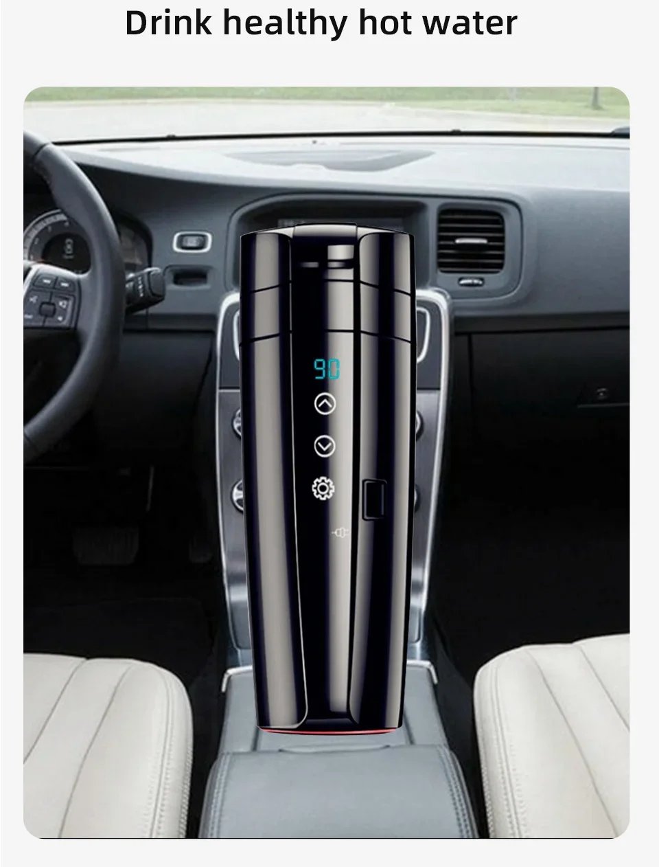 Calentador de agua para automóvil - Taza aislada con pantalla digital inteligente de 12 V/24 V, Hervidor eléctrico universal para vehículos