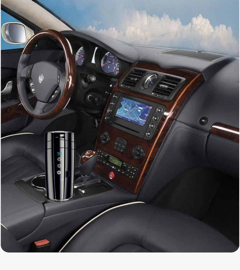 Calentador de agua para automóvil - Taza aislada con pantalla digital inteligente de 12 V/24 V, Hervidor eléctrico universal para vehículos