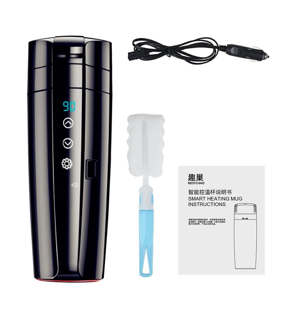 Calentador de agua para automóvil - Taza aislada con pantalla digital inteligente de 12 V/24 V, Hervidor eléctrico universal para vehículos