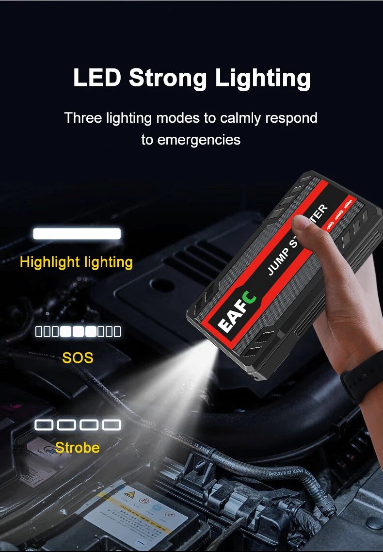 EAFC arrancador de batería de coche banco de energía arrancador de batería de coche 600A12V dispositivo de arranque automático con luz LED para refuerzo de batería automática Buster