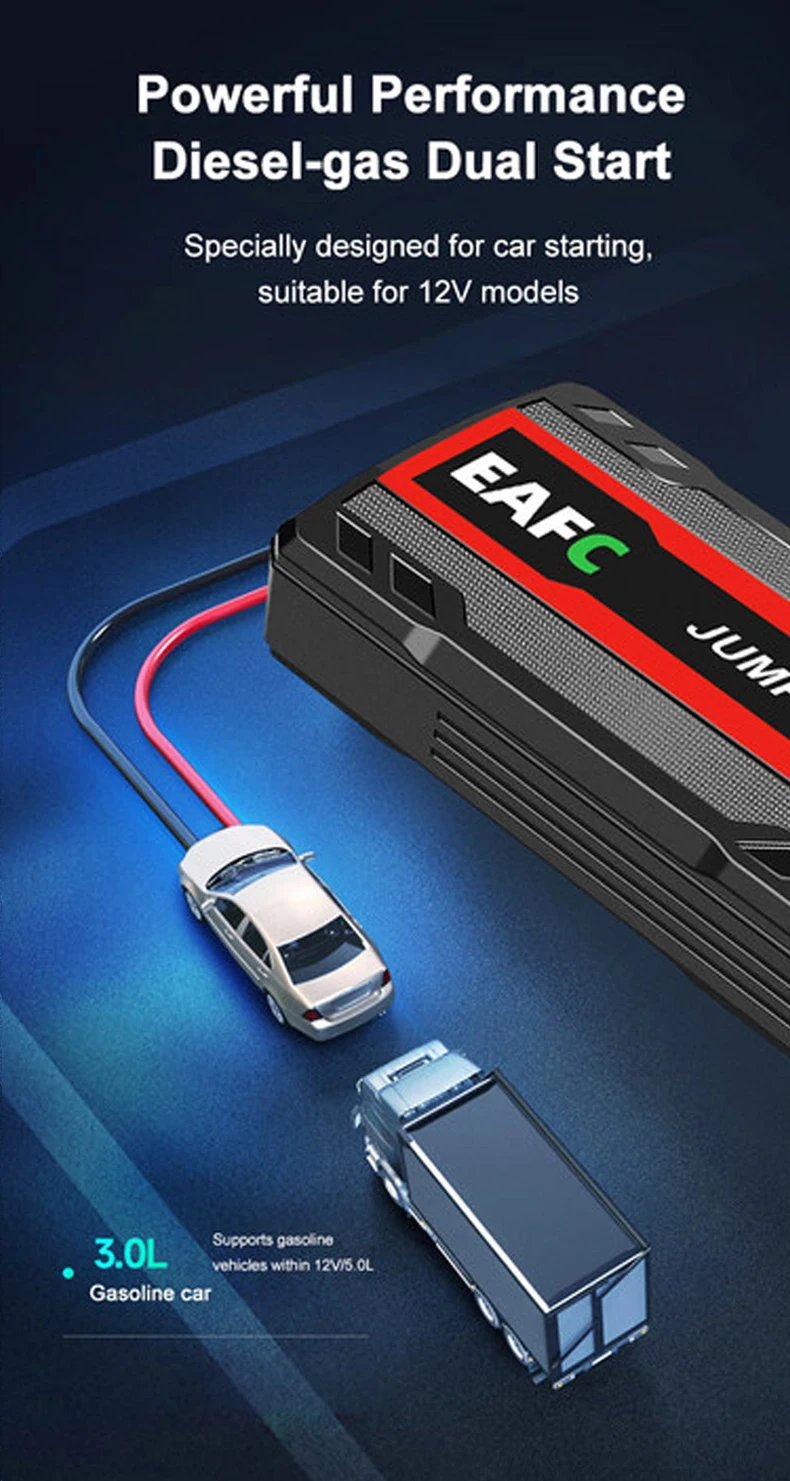 EAFC arrancador de batería de coche banco de energía arrancador de batería de coche 600A12V dispositivo de arranque automático con luz LED para refuerzo de batería automática Buster