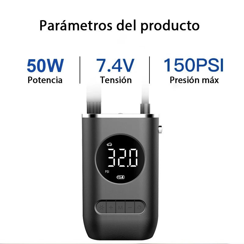 Bomba infladora inalámbrica portátil recargable para coche, inflador de neumáticos, compresor de aire, pantalla de visualización