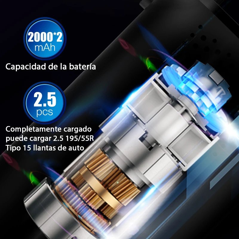 Bomba infladora inalámbrica portátil recargable para coche, inflador de neumáticos, compresor de aire, pantalla de visualización