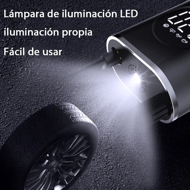 Bomba infladora inalámbrica portátil recargable para coche, inflador de neumáticos, compresor de aire, pantalla de visualización