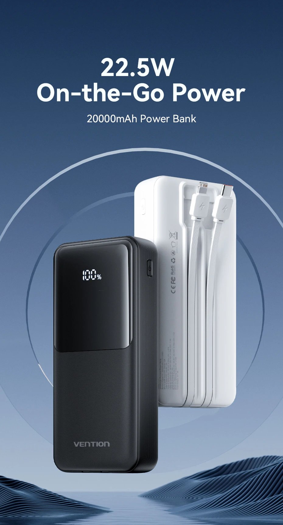 Vention 22,5 W Power Bank 20000mAh 10000mAh cargador rápido portátil PowerBank para iPhone 15 14 13 Pro Max Xiaomi Samsung carga