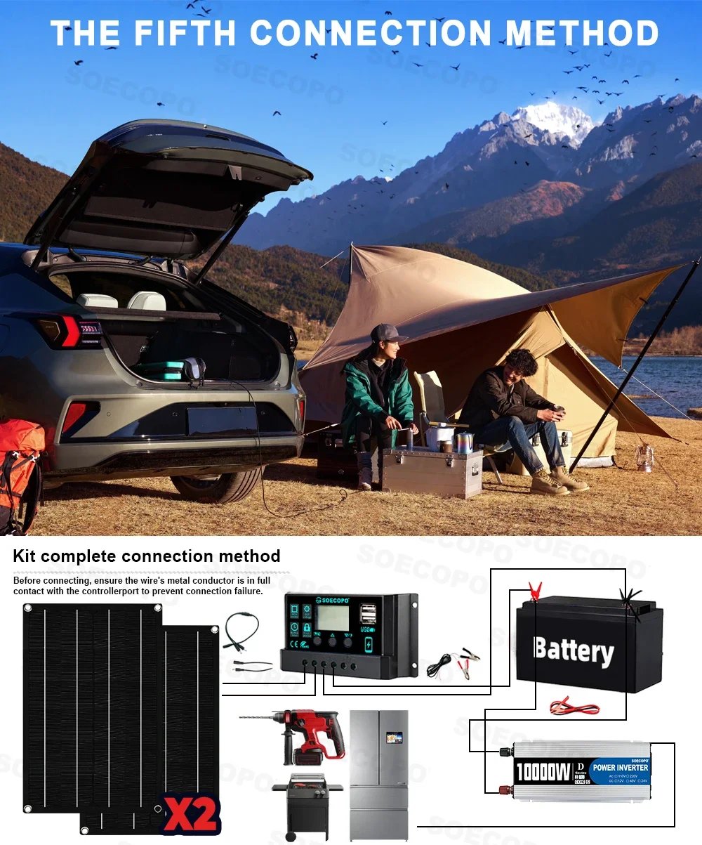 SOECOPO 10000W Kit Solar Portátil Completo DC 12V - AC 110V/220V Inversor Kit Completo de Energía Solar Hogar RV 100A Controlador Camping