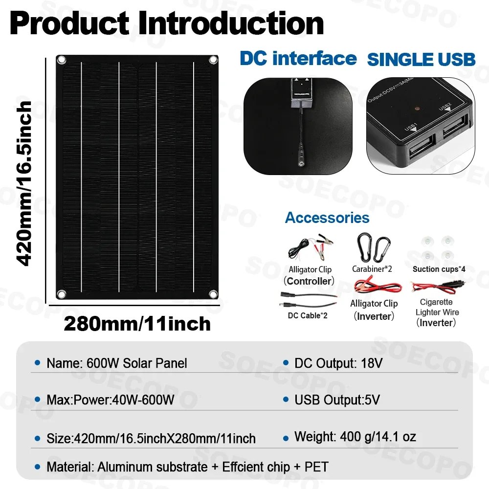 SOECOPO 10000W Kit Solar Portátil Completo DC 12V - AC 110V/220V Inversor Kit Completo de Energía Solar Hogar RV 100A Controlador Camping