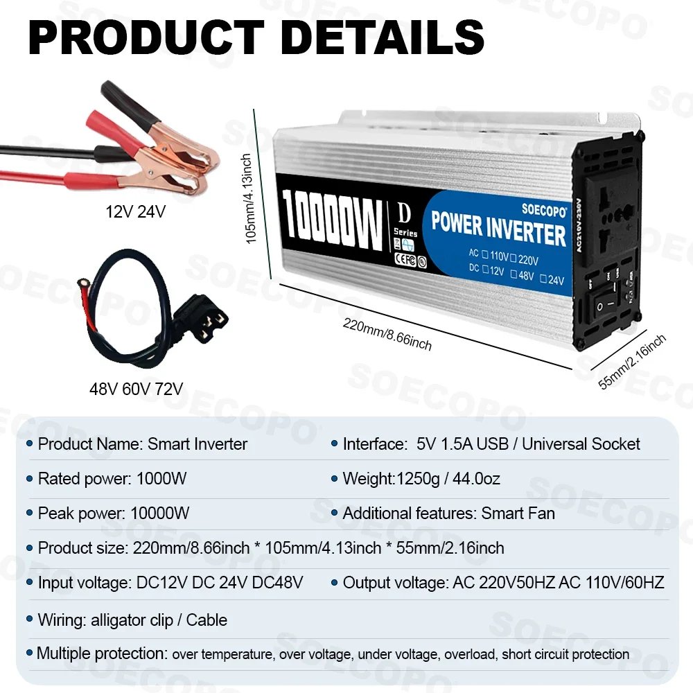 SOECOPO 10000W Kit Solar Portátil Completo DC 12V - AC 110V/220V Inversor Kit Completo de Energía Solar Hogar RV 100A Controlador Camping