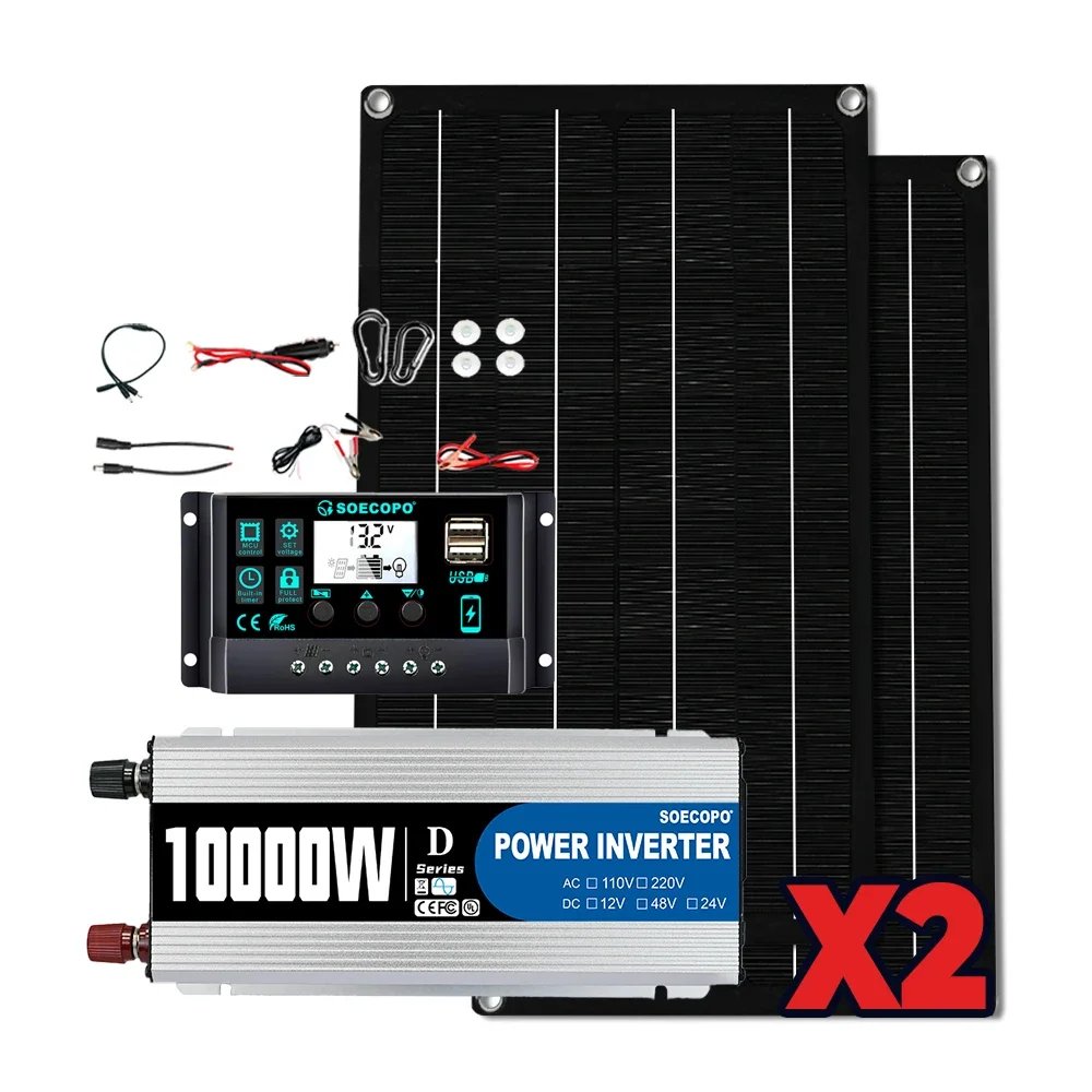 SOECOPO 10000W Kit Solar Portátil Completo DC 12V - AC 110V/220V Inversor Kit Completo de Energía Solar Hogar RV 100A Controlador Camping