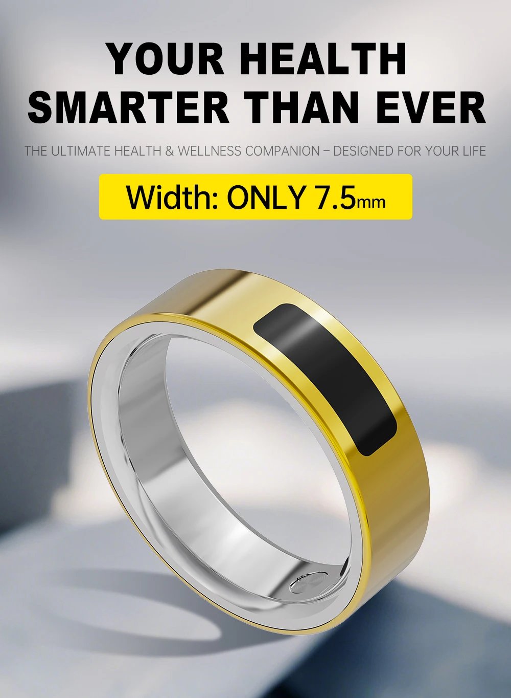 Anillo Inteligente con Vibración, Notificaciones de Llamadas y Mensajes, Alerta Silenciosa, Monitoreo de Ritmo Cardíaco y Estrés