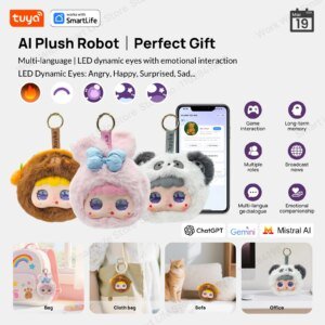 Robot de peluche inteligente Tuya AI con ojos LED y Control por voz, juguete inteligente interactivo, compañero recargable por USB para regalos de niños/casa inteligente