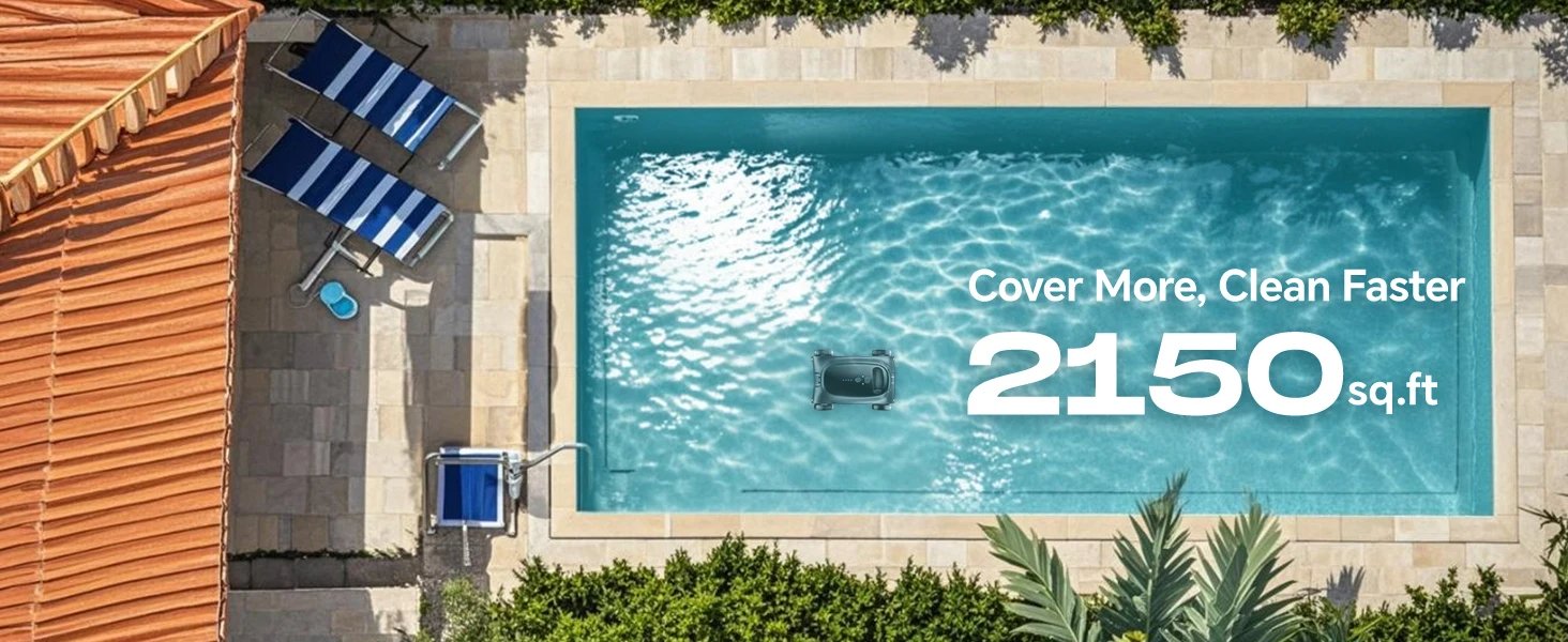 Grennix SAT 10 Robotic Pool Vacuum 180 Mins Running Up to 2000 Sq.ft, Dual 180W Brushless Motor, for Above/In Ground Pools