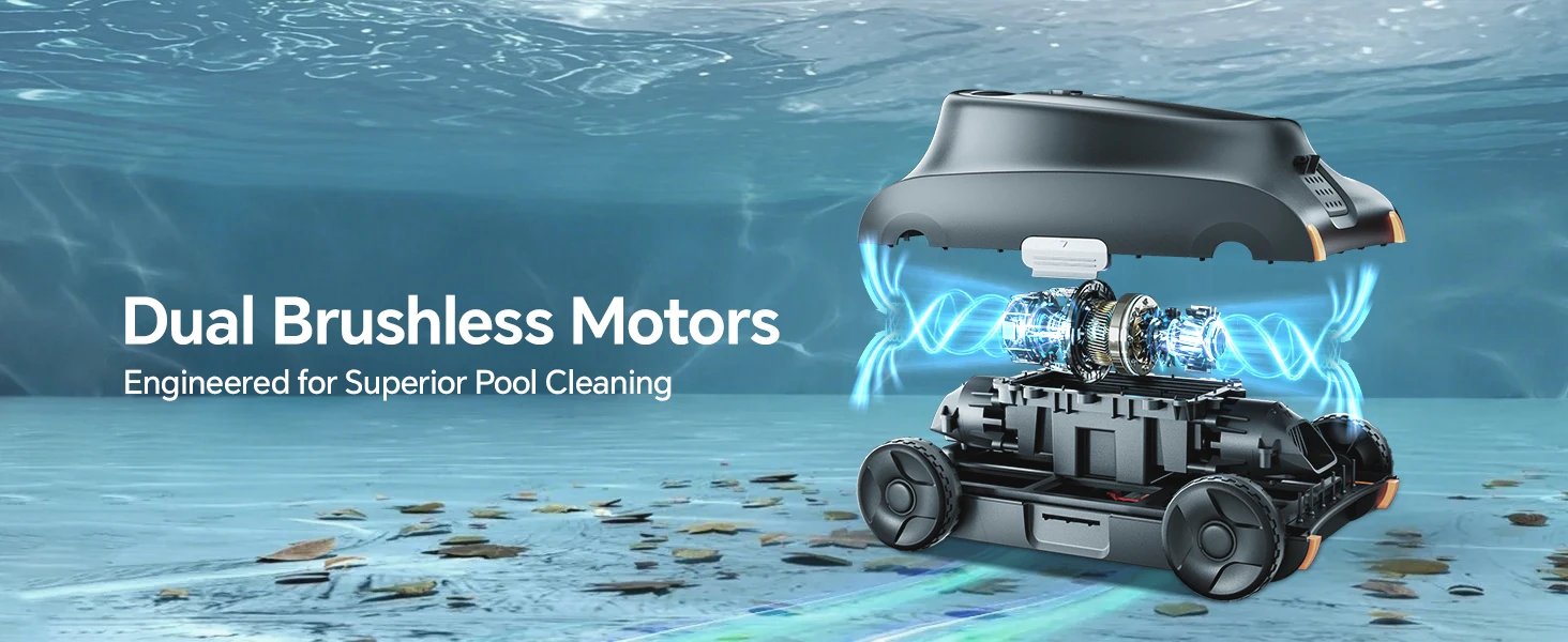 Grennix SAT 10 Robotic Pool Vacuum 180 Mins Running Up to 2000 Sq.ft, Dual 180W Brushless Motor, for Above/In Ground Pools